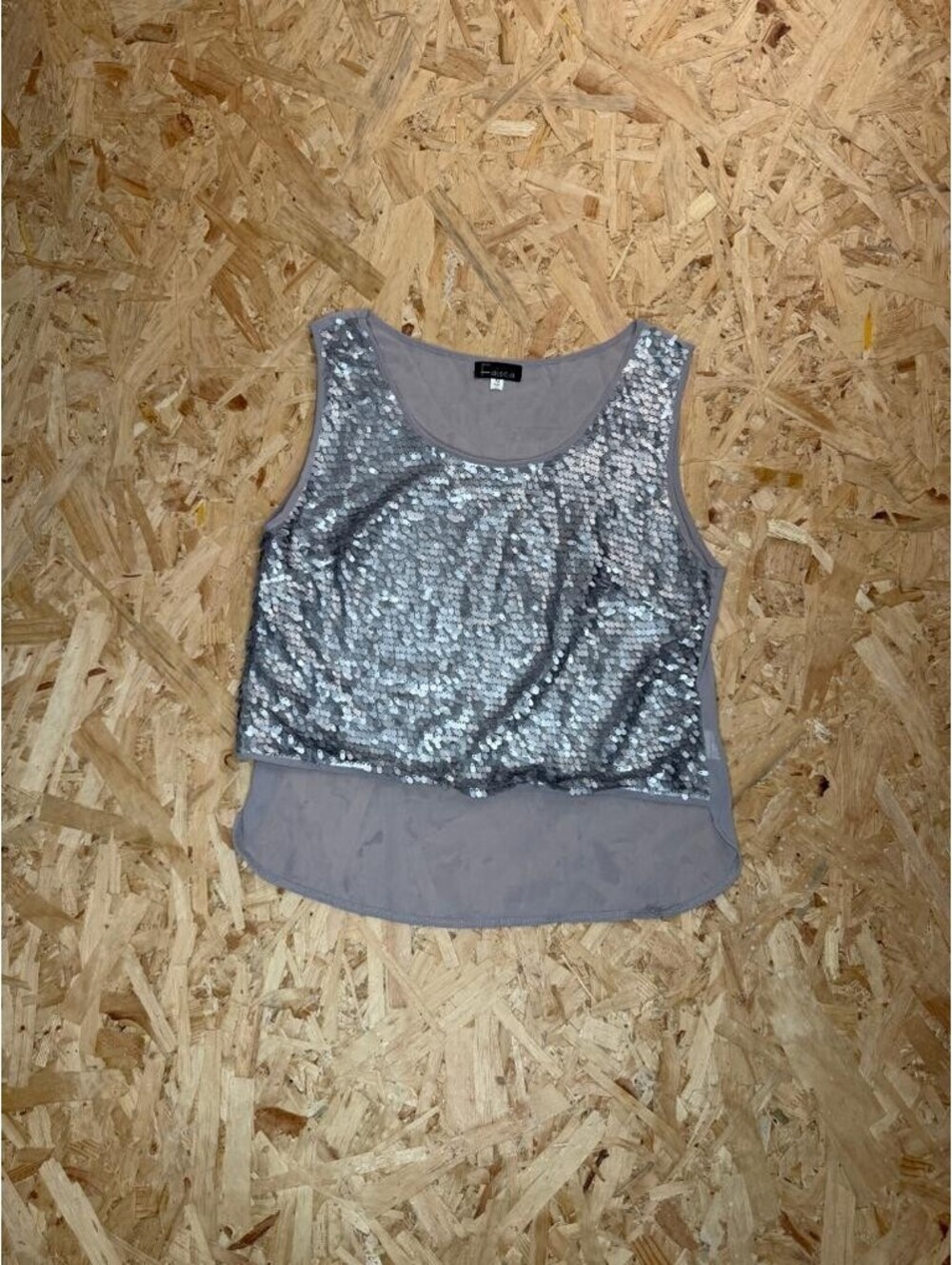 Faisca Sequin Tank Top Womens Medium Gray Silver High Low Sleeveless Blouse